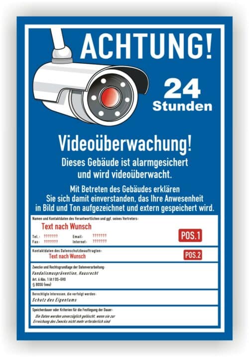 Achtung Videoüberwachung DIN 33450 Schild 20 X 30 C Aus Stabiler PVC