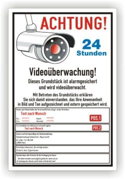 Videoüberwachung Schild Grundstück personalisiert