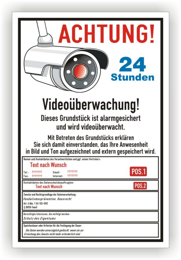 Videoüberwachung Schild Grundstück Wunschtext