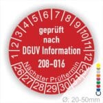 Prüfplaketten DGUV Information 208-016 in Farbe Rot, Statjahr 26