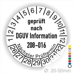 Prüfplaketten DGUV Information 208-016 in Farbe Weiss, Statjahr 26