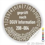 Prüfplakette, Prüfsiegel DGUV Info 208-004 Farbe Braun, Statjahr 26