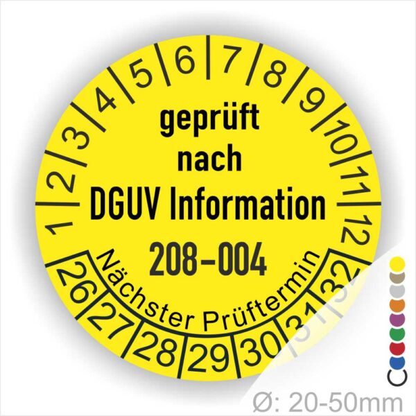 Prüfplakette, Prüfaufkleber DGUV Info 208-004 Farbe Gelb, Statjahr 26