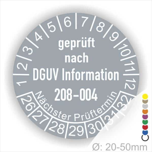 Prüfplakette für Prüfung DGUV Info 208-004 Farbe Grau, Statjahr 26