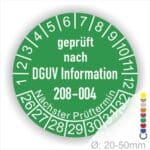 Prüfplakette Siegel DGUV Info 208-004 Farbe Grün, Statjahr 26