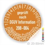 Prüfplakette Wartungs plakette DGUV Info 208-004 Farbe Orange, Statjahr 26