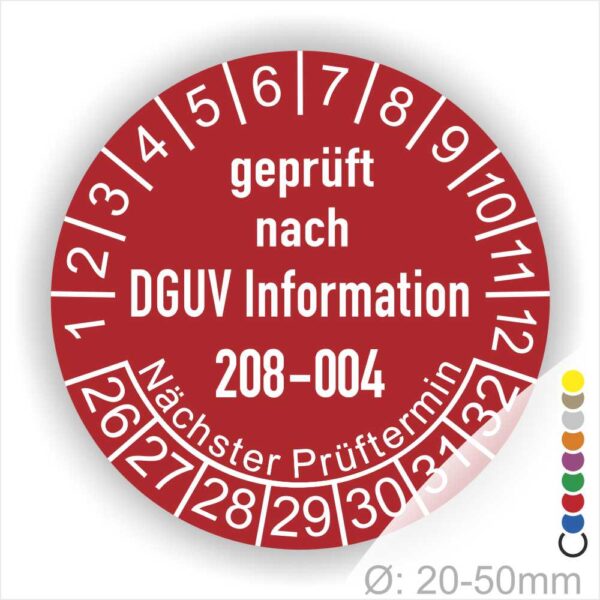 Prüfplakette DGUV Info 208-004 Farbe Rot, Statjahr 26