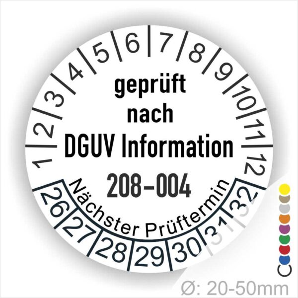 Prüfplakette DGUV Info 208-004 Farbe Weiss, Statjahr 26
