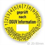 Prüfplaketten DGUV Info mit Beschriftungsfeld Startjahr- 2026, Farbe- Gelb