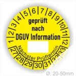 Prüfplaketten DGUV Info mit Beschriftungsfeld Startjahr- 2027, Farbe- Gelb