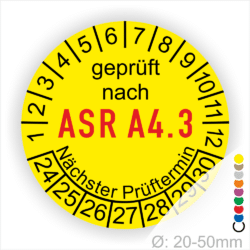 ASR A4.3 Prüfplakette für Erste Hilfe Einrichtungen