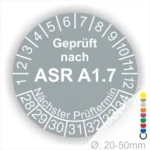ASR A1.7 Prüfplakette grau mit Monatsring und Jahresring, Mehrjahres-Prüfaufkleber für Tore und Türen, nächster Prüftermin klar markierbar, Durchmesser 20–50 mm