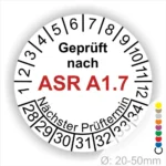 ASR A1.7 Prüfplakette weiss mit Monatsring und Jahresring, Mehrjahres-Prüfaufkleber für Tore und Türen, nächster Prüftermin klar markierbar, Durchmesser 20–50 mm