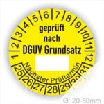 Prüfplakette DGUV-Grundsatz mit Beschriftungsfeld Startjahr- 2025, Farbe- Gelb