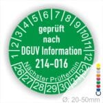 Prüfplakette Prüfsiegel DGUV Information 214–016 Austauschbare Kipp‐ und Absetzbehälter. Farbe Gruen, Startjar- 26