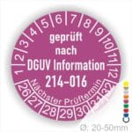 Prüfplakette Prüfetikette DGUV Information 214–016 Austauschbare Kipp‐ und Absetzbehälter. Farbe Lila, Startjar- 26