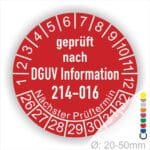Prüfplakette DGUV Information 214–016 Austauschbare Kipp‐ und Absetzbehälter. Farbe Rot, Startjar- 26