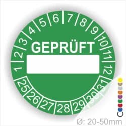 Prüfplakette -Geprüft- mit Beschriftungsfeld