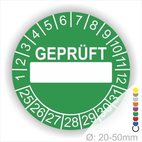 Prüfplakette -Geprüft- mit Beschriftungsfeld