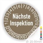 Serviceetikett, Nächste Inspektion Startjahr- 27 Monatszahlen Oben und Jahreszahlen Unten in Kreisform Farbe- Braun