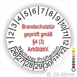 Prüfplakette Brandschutztür geprüft gemäß §4 (3) ArbStättV. Startjahr- 26, Farbe- Weiß