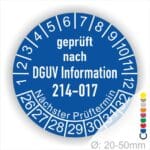 Prüfaufkleber, Prüfsiegel DGUV Information 214-017 Prüfung für Sicherer Einsatz von Abroll- und Abgleitkippern Starjahr- 26, Farbe-Blau