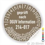 Wartungsplakette DGUV Information 214-017 Prüfung für Sicherer Einsatz von Abroll- und Abgleitkippern Starjahr- 26, Farbe- Braun