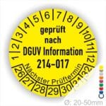 Prüfplakette DGUV Information 214-017 Prüfung für Sicherer Einsatz von Abroll- und Abgleitkippern Starjahr- 26, Farbe- Gelb