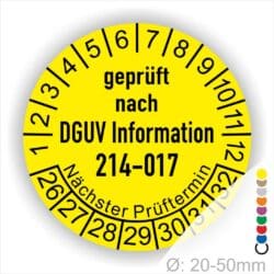 Prüfplakette DGUV Information 214-017 Prüfung für Sicherer Einsatz von Abroll- und Abgleitkippern Starjahr- 26, Farbe- Gelb