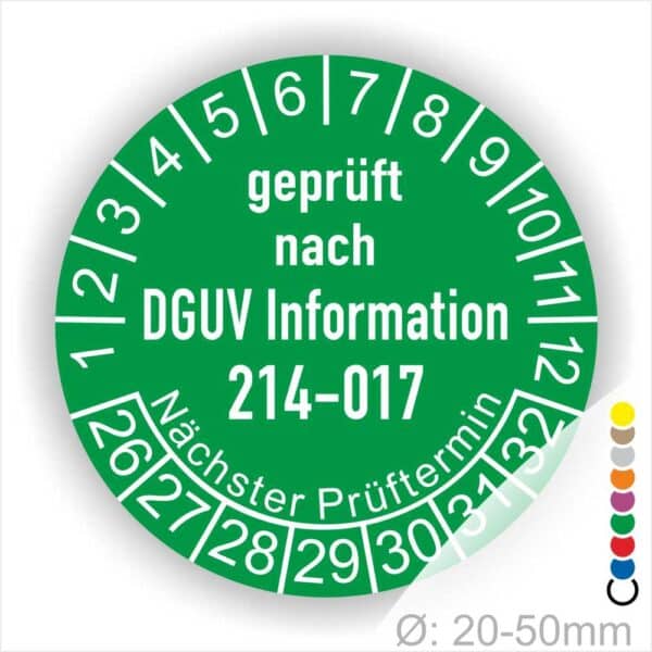 Mehrjahresplakette DGUV Information 214-017 Prüfung für Sicherer Einsatz von Abroll- und Abgleitkippern Starjahr- 26, Farbe- Grün