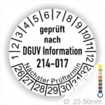 Prüfplakette PDGUV Information 214-017 - Sicherer Einsatz von Abroll- und Abgleitkippern Starjahr- 26, Farbe- Weiß