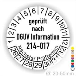 Prüfplakette PDGUV Information 214-017 - Sicherer Einsatz von Abroll- und Abgleitkippern Starjahr- 26, Farbe- Weiß