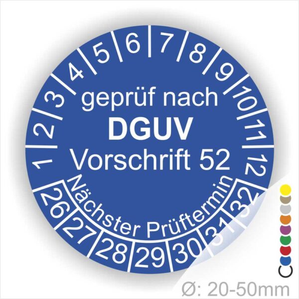 Prüfetiketten DGUV Vorschrift 52 Prüfung Krane in Blau