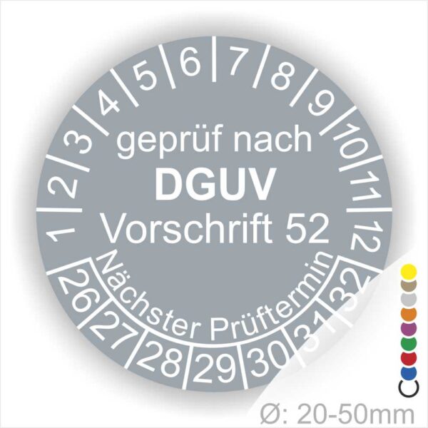 Prüfplakette, Prüfetikette DGUV Vorschrift 52 Prüfung Krane in Grau