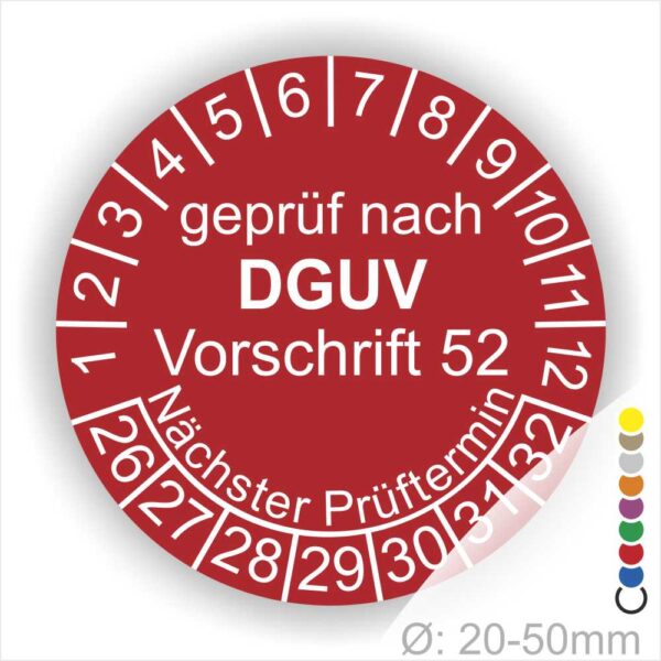 Prüfplaketten DGUV Vorschrift 52 Prüfung Krane in Rot