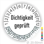 Dichtigkeit geprüft Prüfplakette weissresring, runde Prüfplakette zur Kennzeichnung geprüfter Dichtheit, Durchmesser 20–50 mm