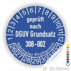 Prüfplakette, Prüfsiegel zur Prüfung von Hebebühnen nach DGUV Grundsatz 308-002 Starjahr- 26, Farbe- Blau