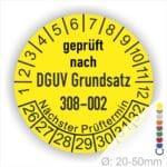 Prüfplakette, Prüfsiegel zur Prüfung von Hebebühnen nach DGUV Grundsatz 308-002 Starjahr- 26, Farbe- Gelb