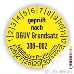Prüfplakette, Prüfsiegel zur Prüfung von Hebebühnen nach DGUV Grundsatz 308-002 Starjahr- 26, Farbe- Gelb