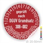 Prüfetiketten zur Prüfung von Hebebühnen nach DGUV Grundsatz 308-002 Starjahr- 26, Farbe- Rot