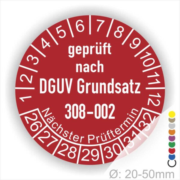 Prüfetiketten zur Prüfung von Hebebühnen nach DGUV Grundsatz 308-002 Starjahr- 26, Farbe- Rot