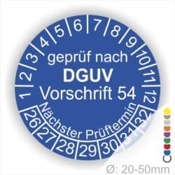 Prüfplakette DGUV Vorschrift 54 Unfallverhütungsvorschrift Winden, Hub- und Zuggeräte in Blau