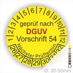 Prüfplakette DGUV Vorschrift 54 Unfallverhütungsvorschrift Winden, Hub- und Zuggeräte in Gelb