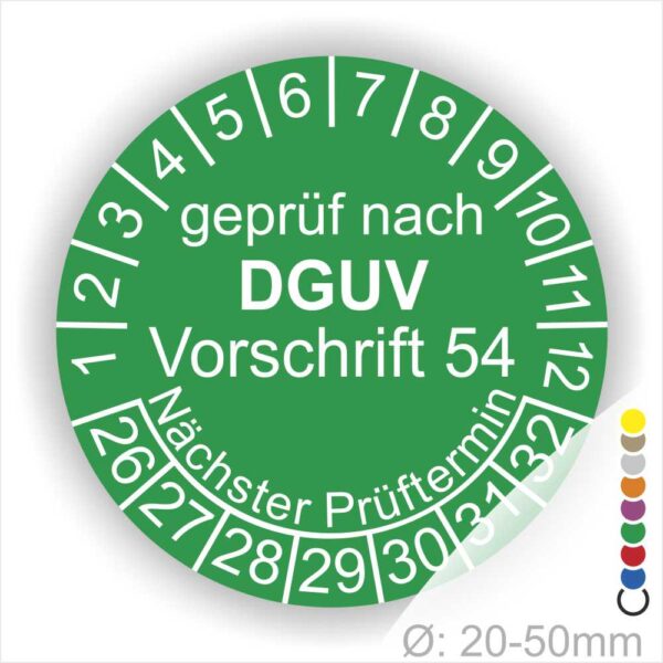 Prüfplakette DGUV Vorschrift 54 Unfallverhütungsvorschrift Winden, Hub- und Zuggeräte in Grün